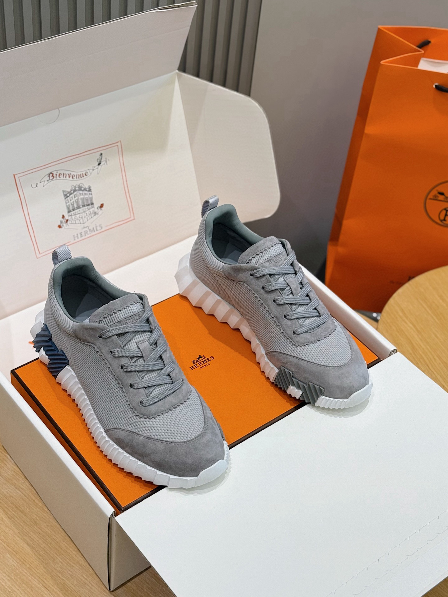 Hermes Bouncing Leather Sneaker Gray