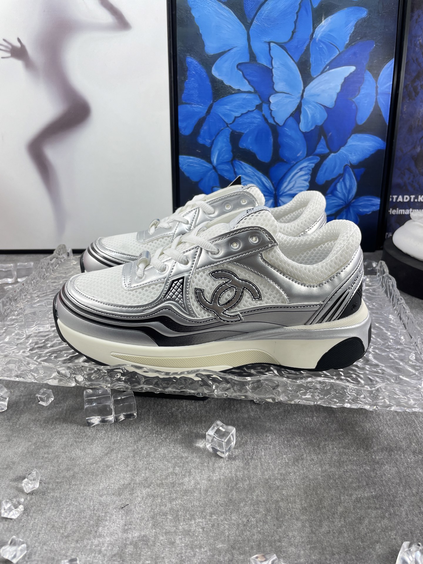 Chanel 8811 Chunky Mesh Sneakers Silver