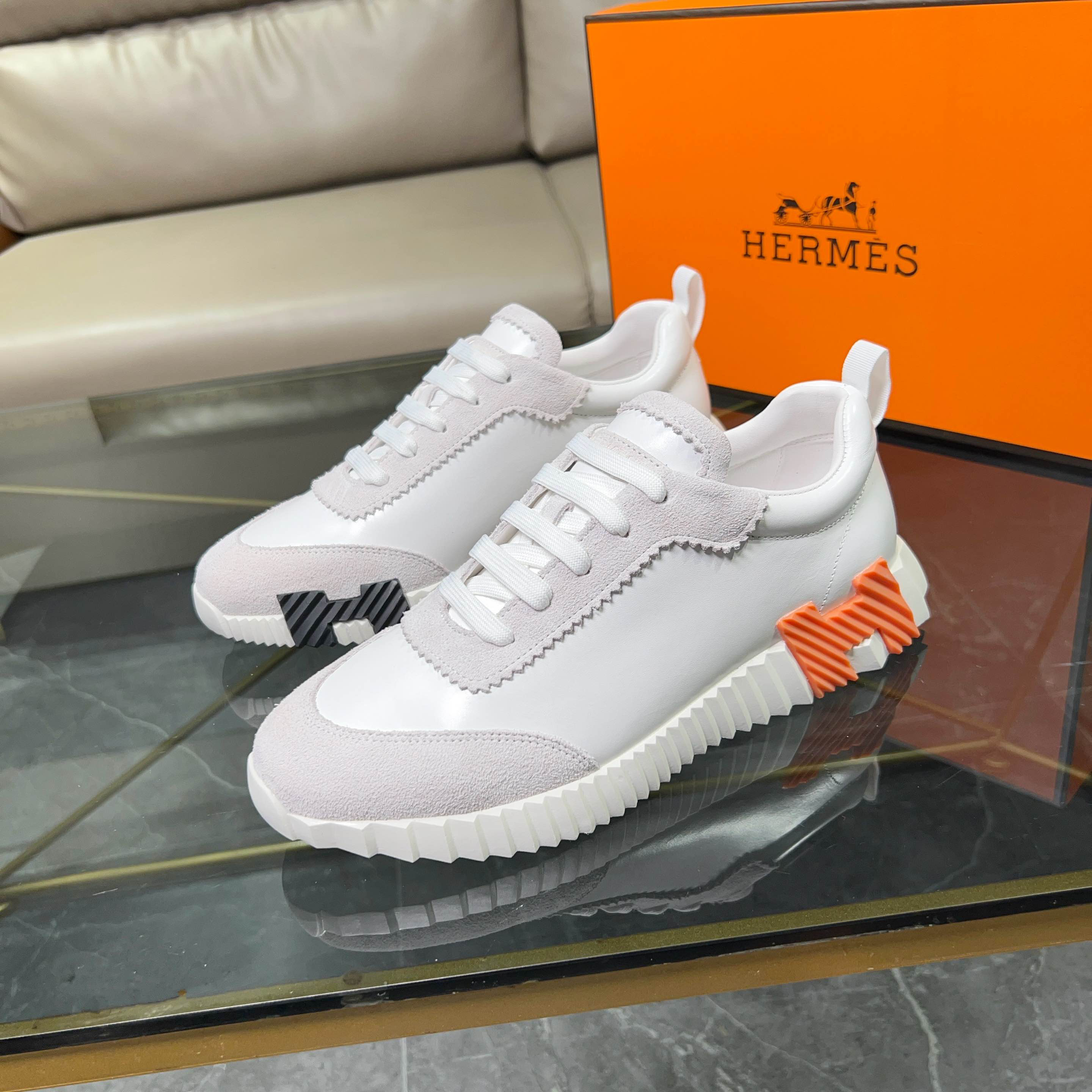 Hermes H Logo Chunky Sneakers White