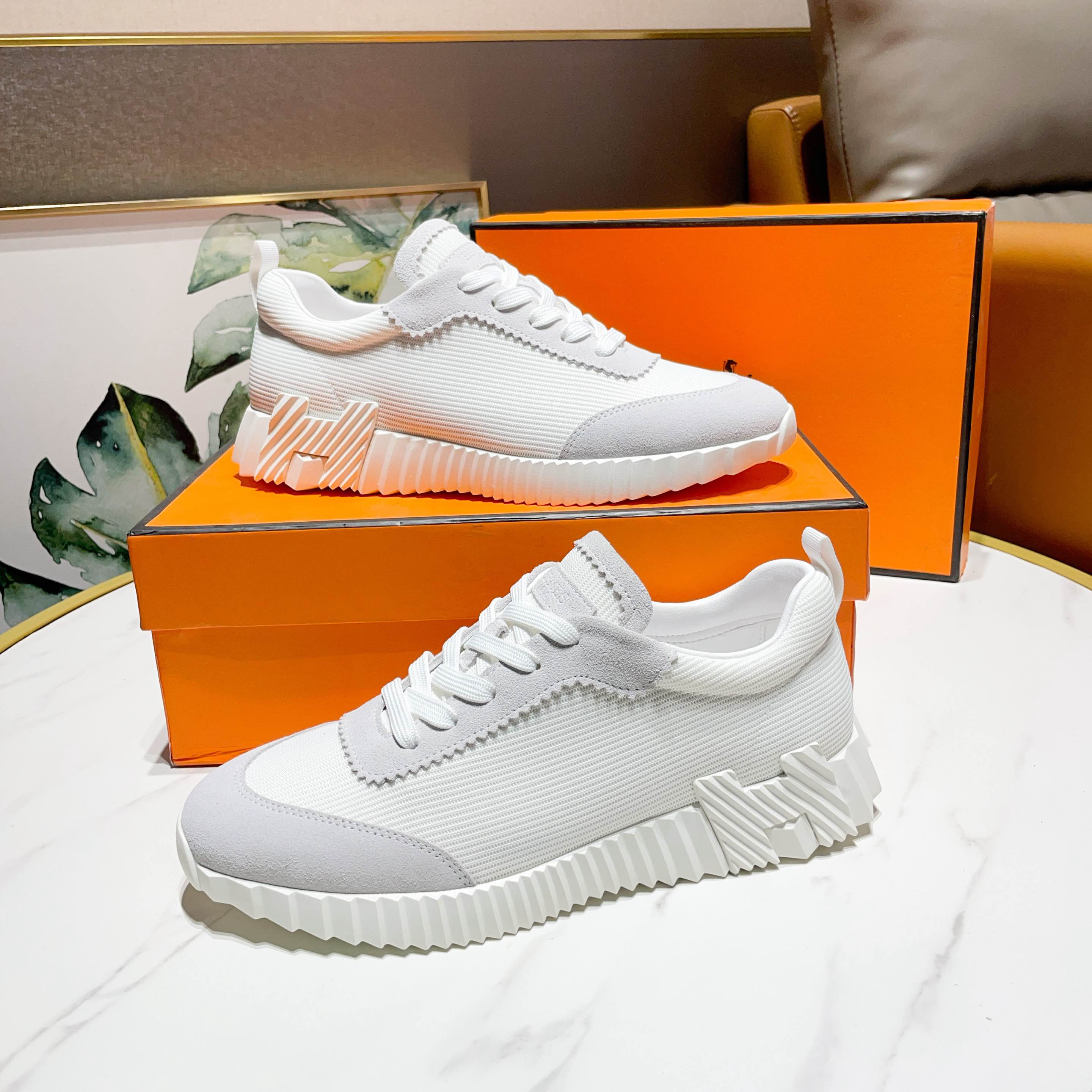 Hermes H Logo Canvas Sneaker White