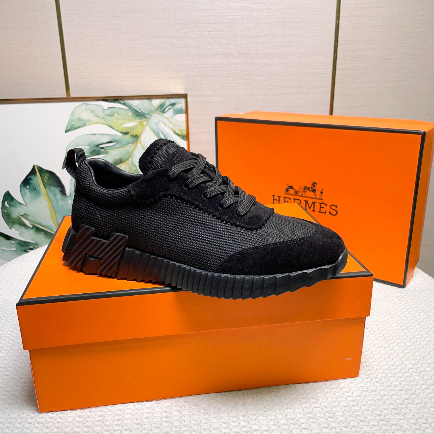 Hermes Canvas Suede H Sneaker Black