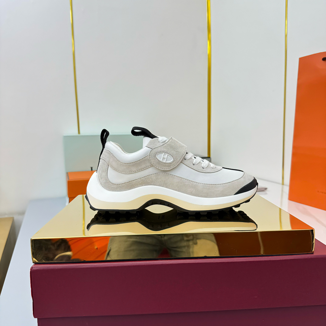 Hermes Loosneaker Velcro Sneakers White/Gray