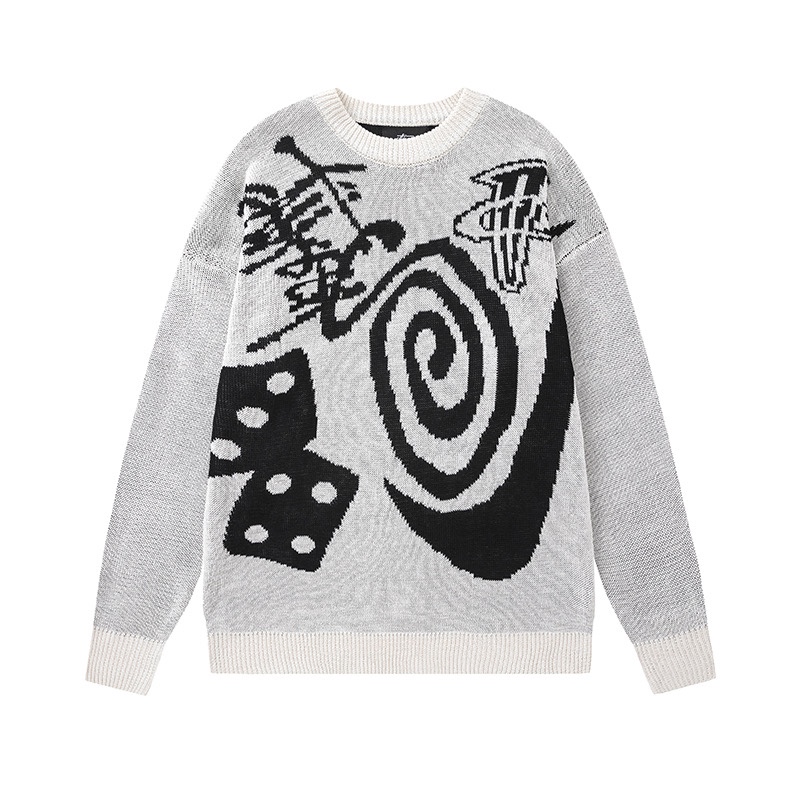 Stussy Logo Jacquard Knit Sweater White