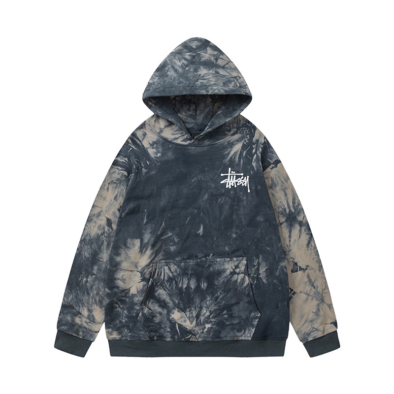 Stussy Tie-Dye Logo Hoodie Gray-Blue