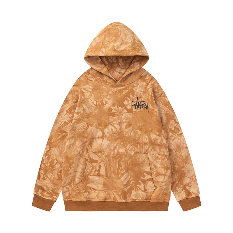 Stussy Tie-Dye Logo Pullover Hoodie Brown
