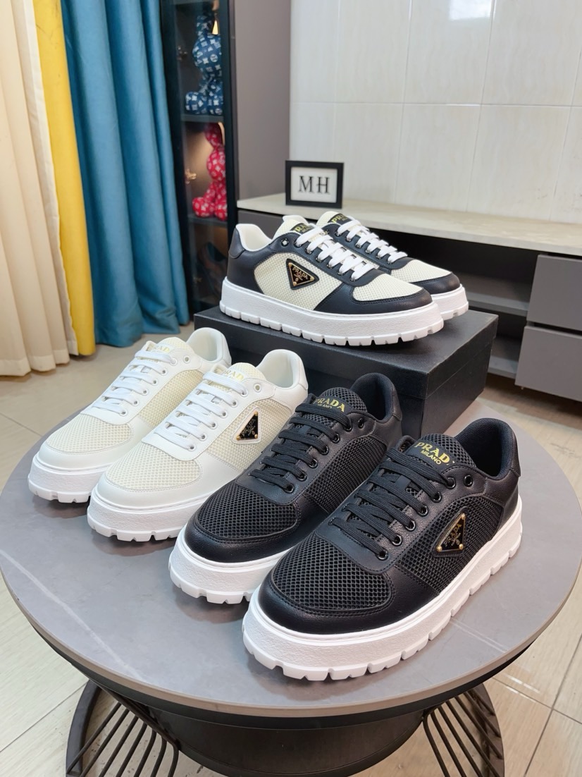 Prada Mesh Leather Sneakers Black