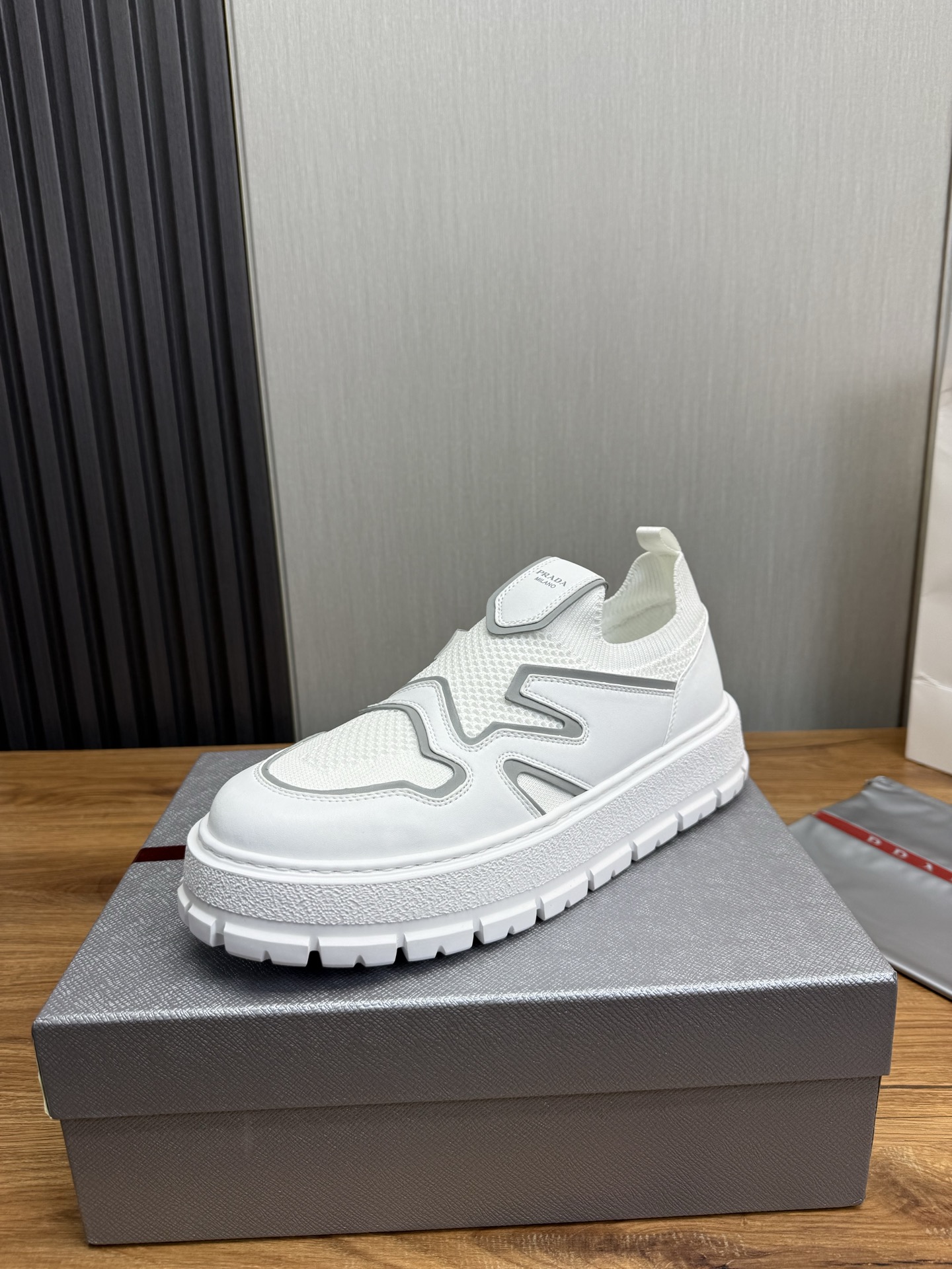 Prada Milano Mesh Slip-On Sneakers White