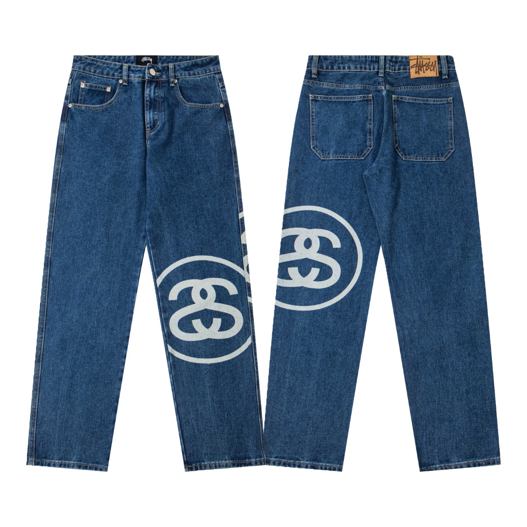 Stussy SS25 Logo Print Jeans Blue