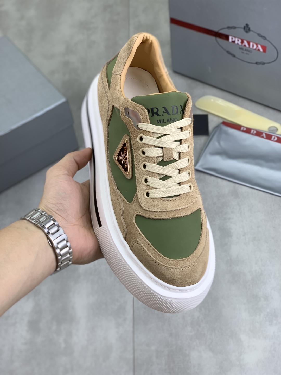 Prada Leather Suede Sneakers Multicolor