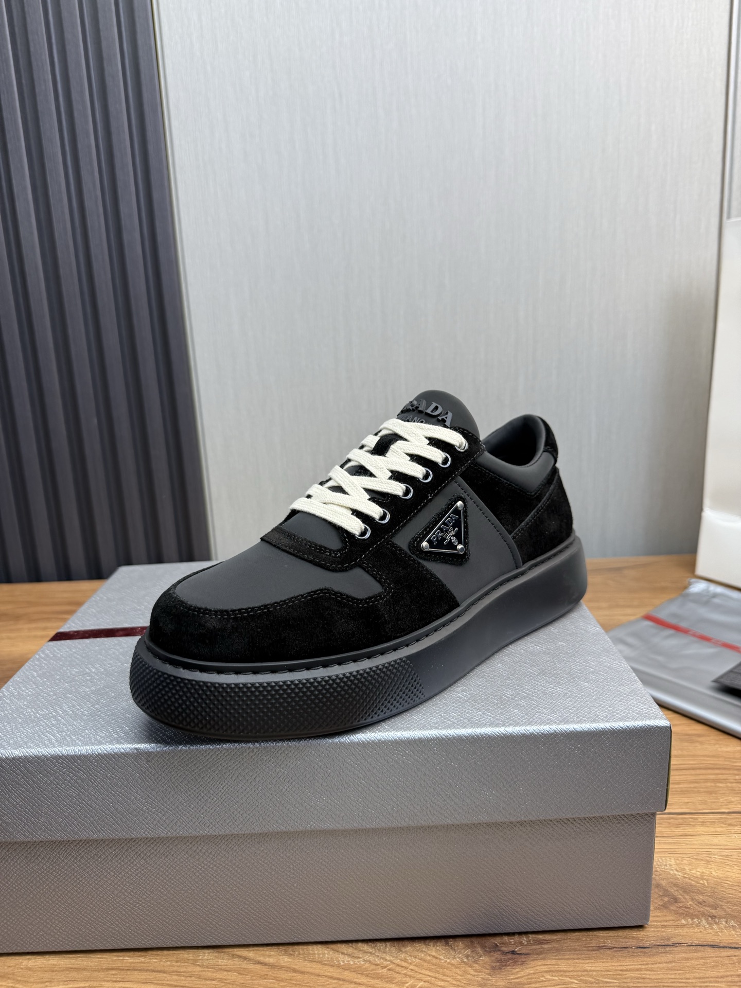 Prada Suede Leather Low-Top Sneakers Black