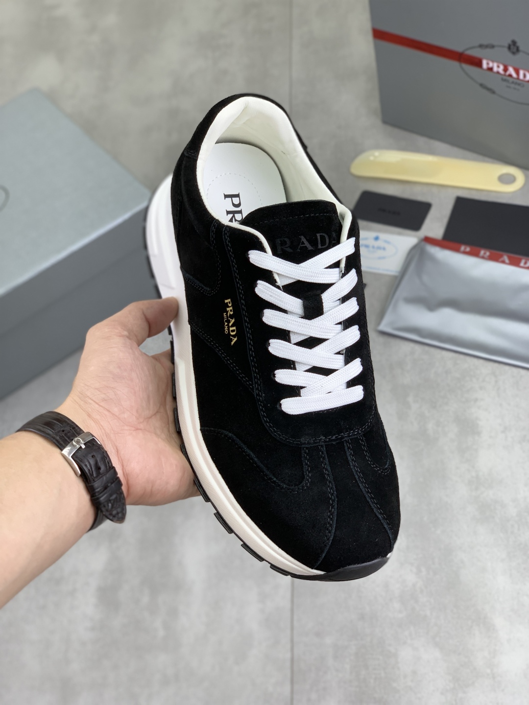 Prada Calf Leather Sneakers Black