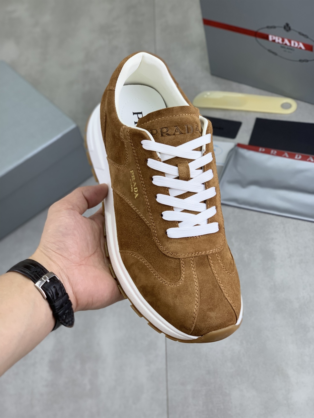 Prada Suede Low-Top Sneakers Brown