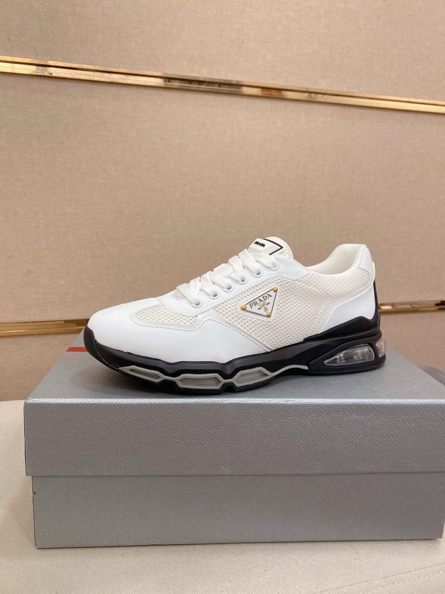 Prada Air-Cushion Mesh Sneakers White/Black