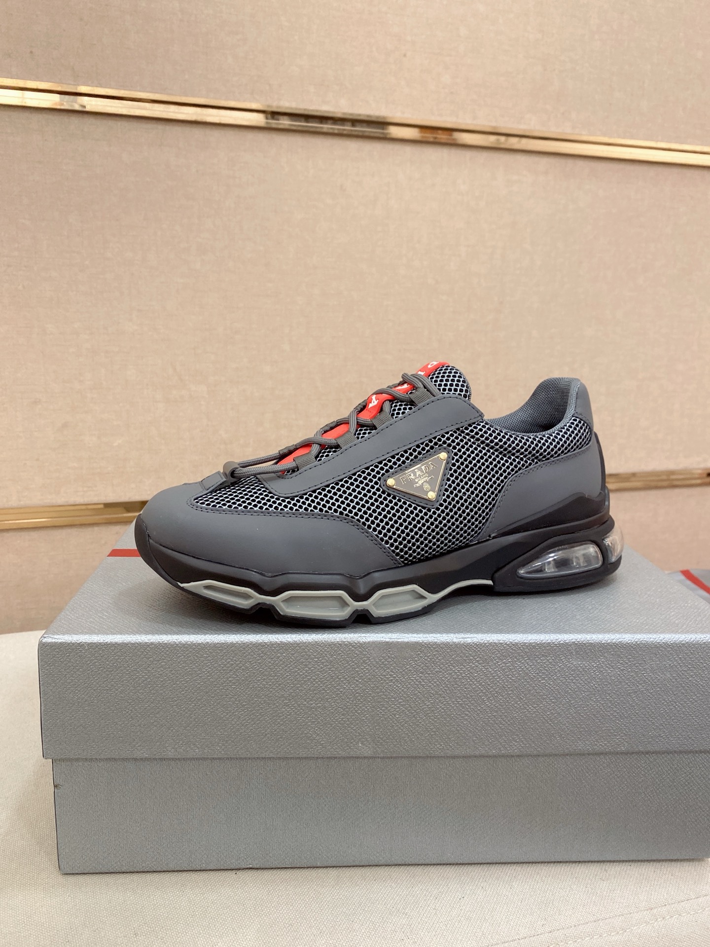 Prada Air Cushion Mesh Sneakers Gray/Red