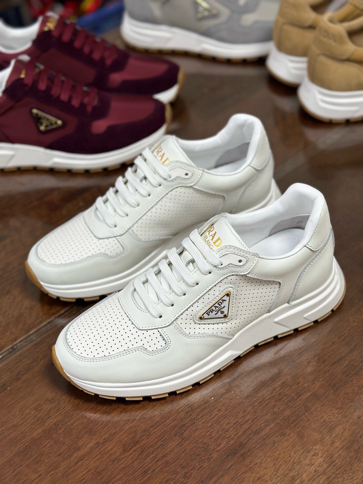 Prada Prax 2.0 Perforated Leather Sneakers White