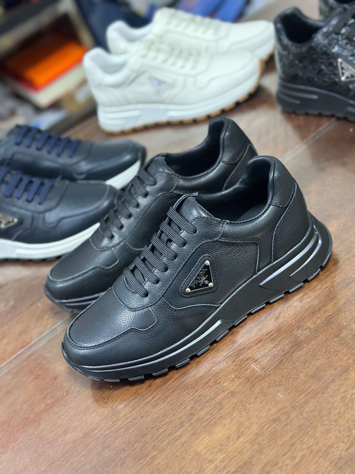 Prada Prax 2.0 Leather Sneakers Black
