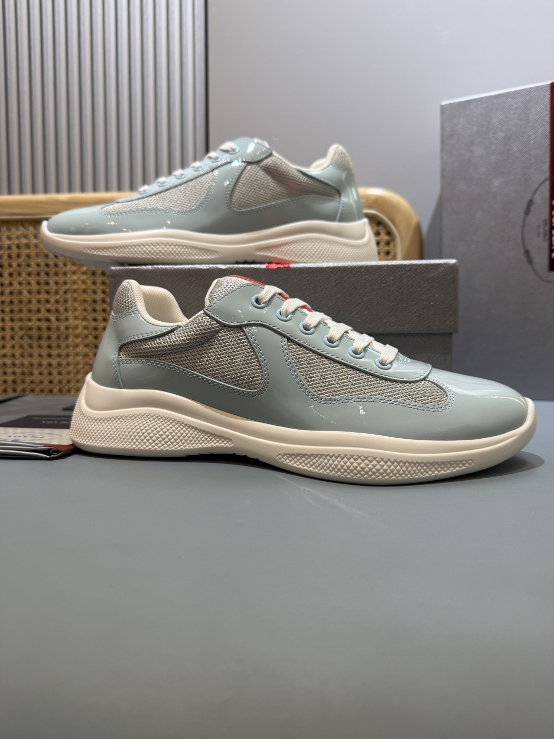 Prada Americas Cup Lace-Up Sneakers Light Blue