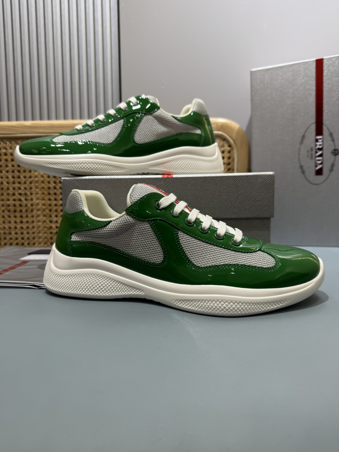 Prada Americas Cup Lace-Up Sneakers Green