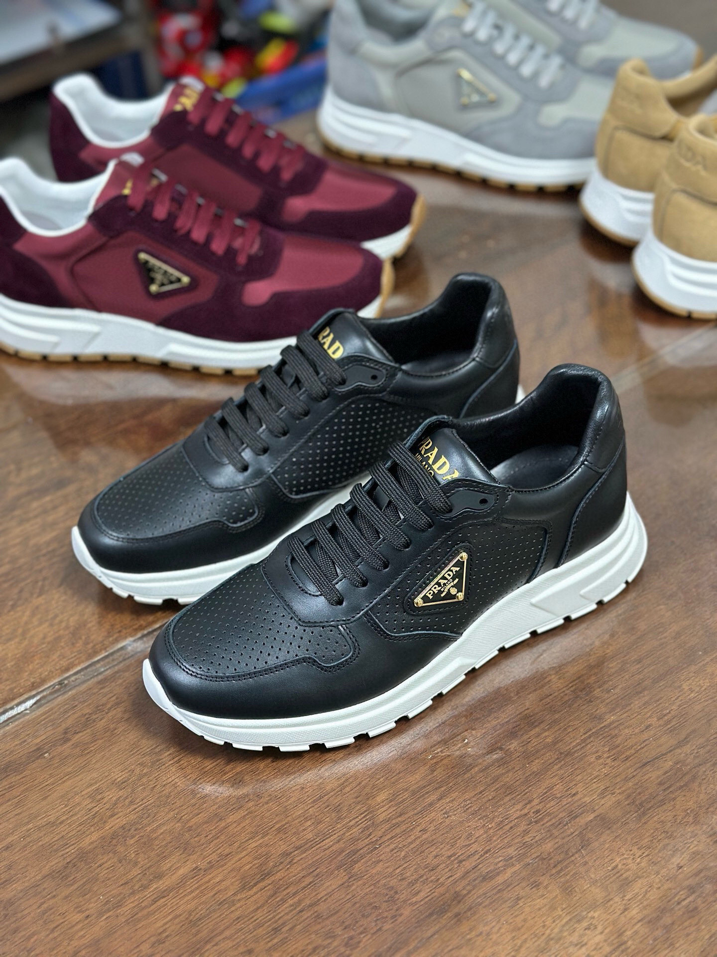 Prada Prax 2.0 Perforated Leather Sneakers Black