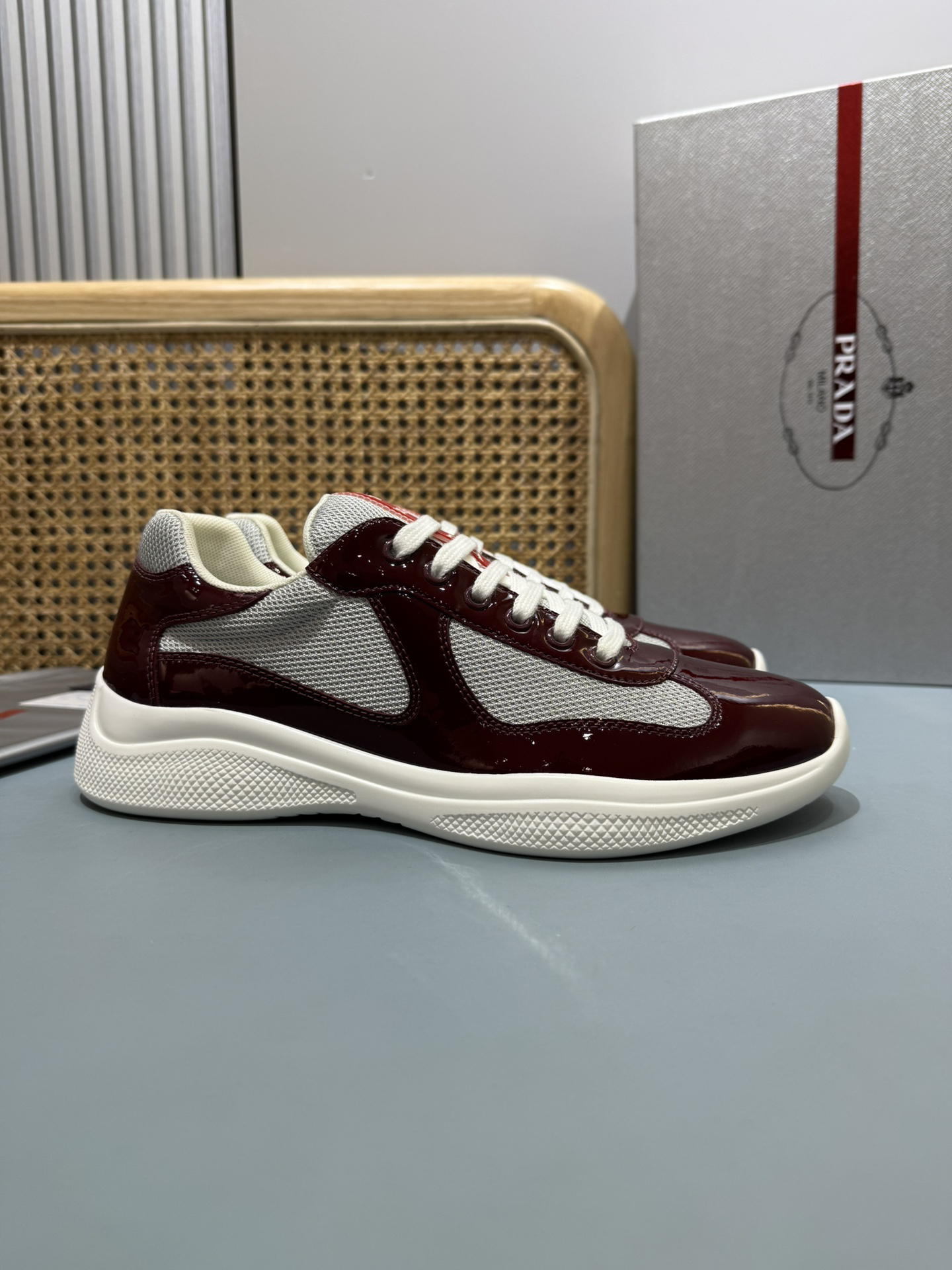 Prada Americas Cup Lace-Up Sneakers Burgundy