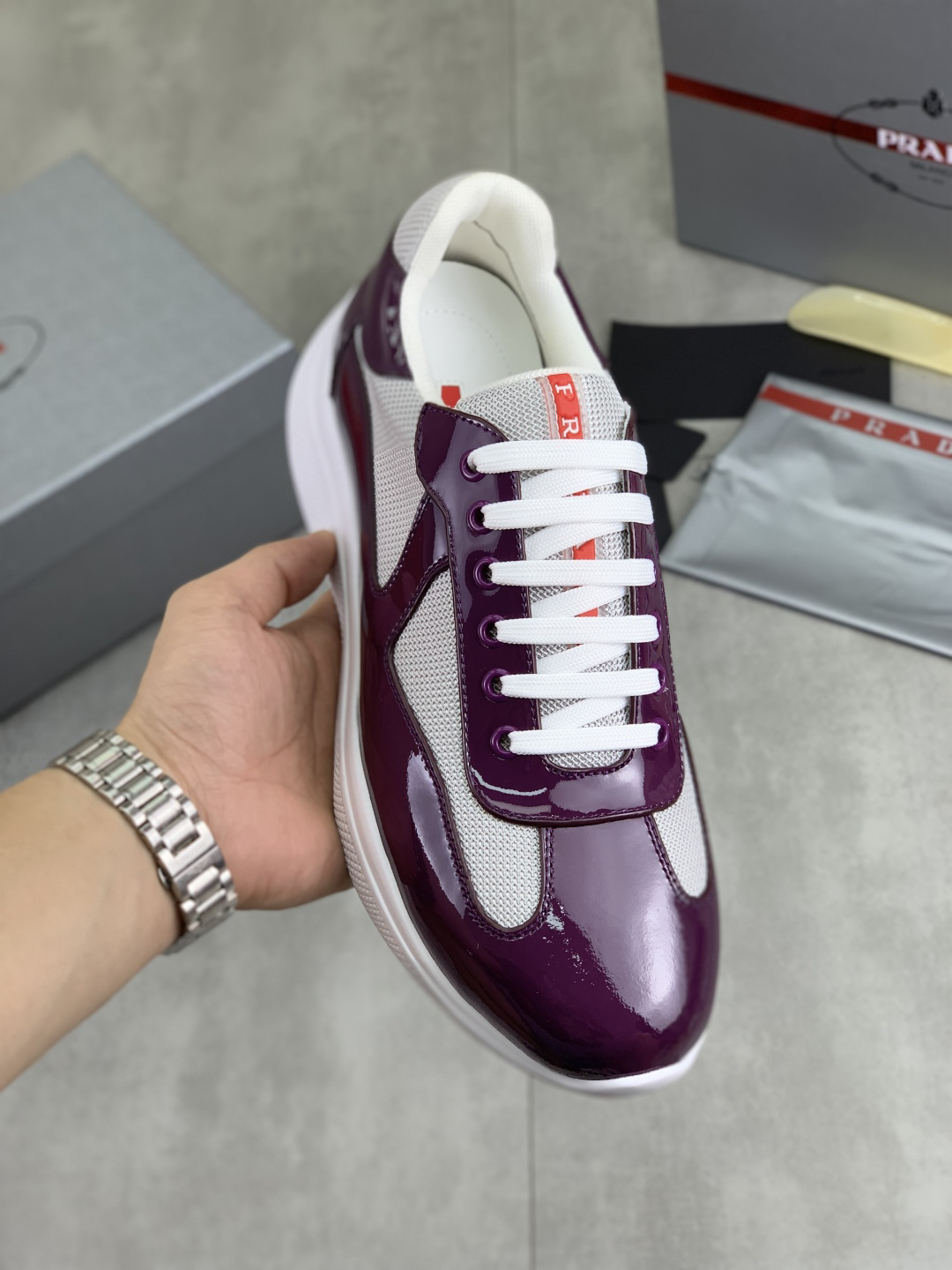 Prada Mesh Leather Sneakers Purple