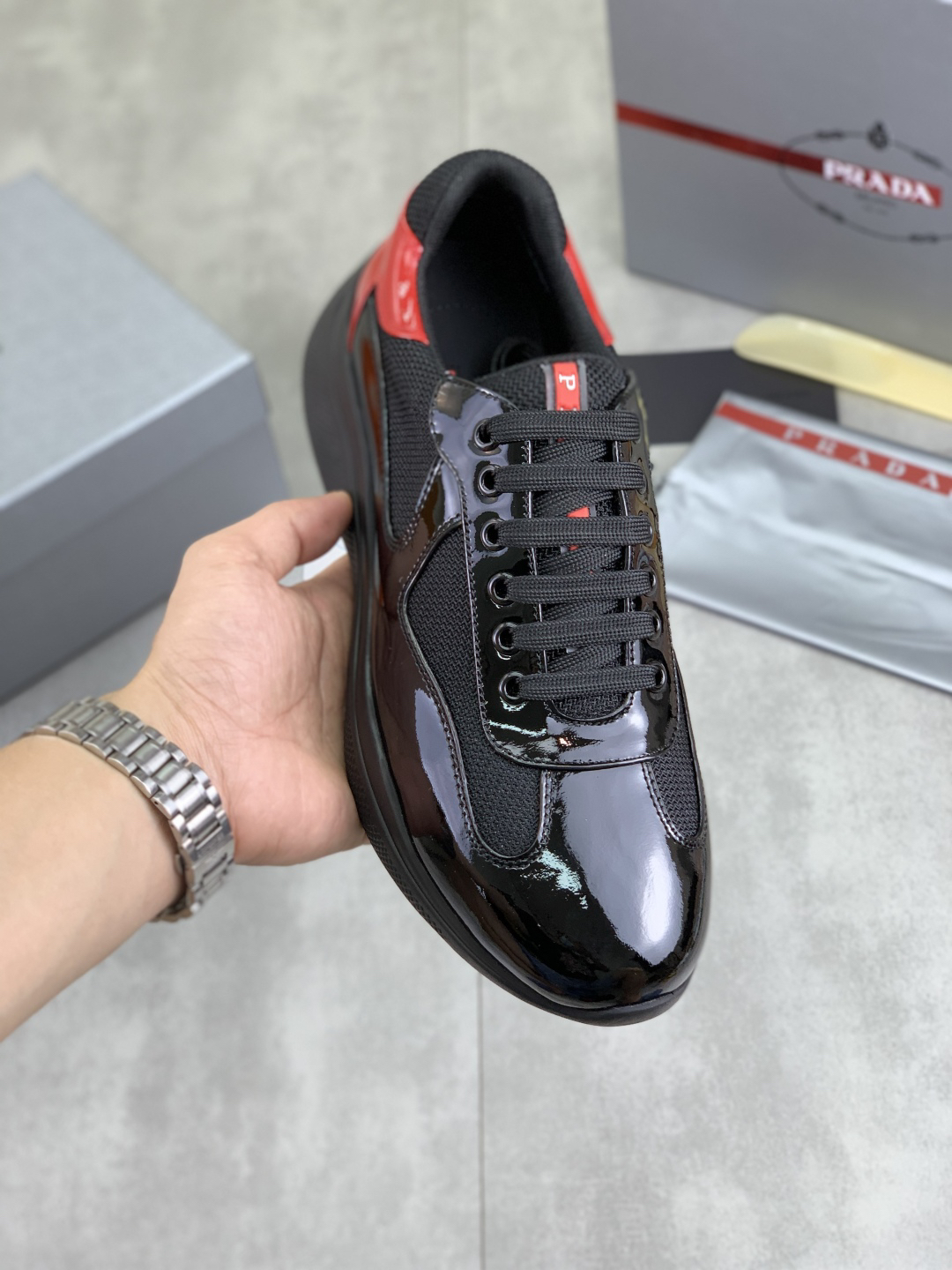 Prada Leather Mesh Sneakers Black/Red