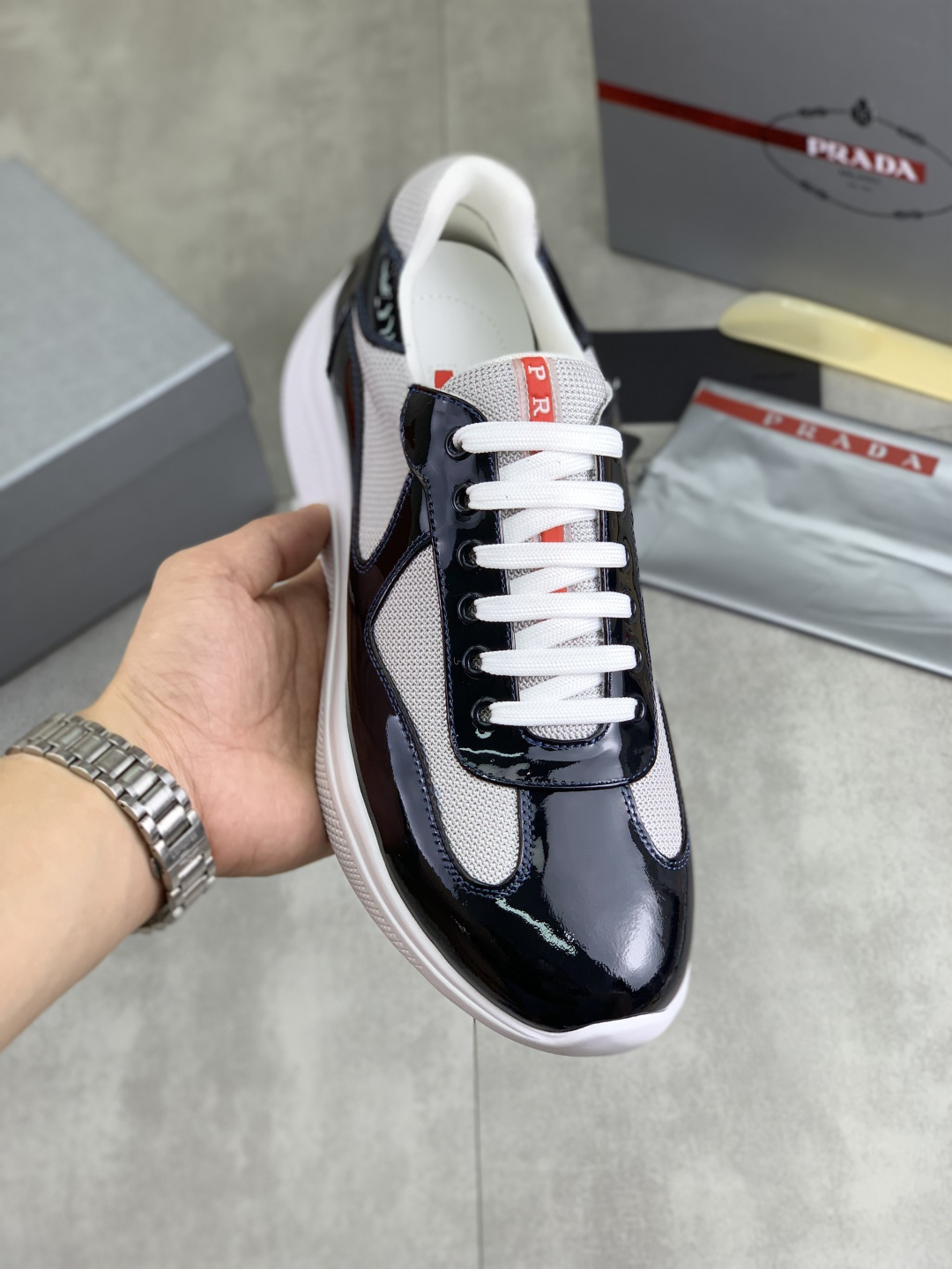 Prada Leather Mesh Sneakers Black