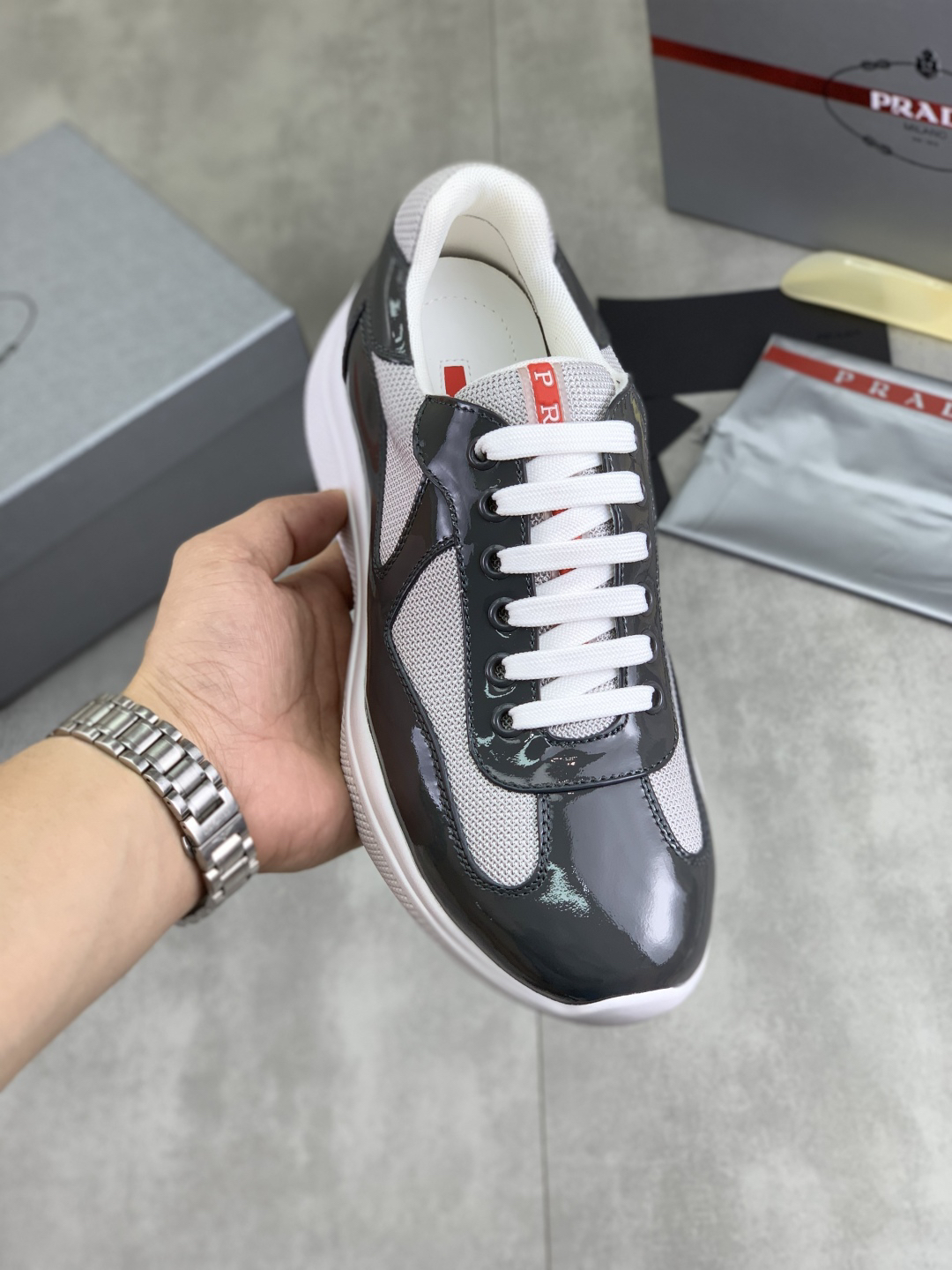 Prada Leather Mesh Sneakers Black