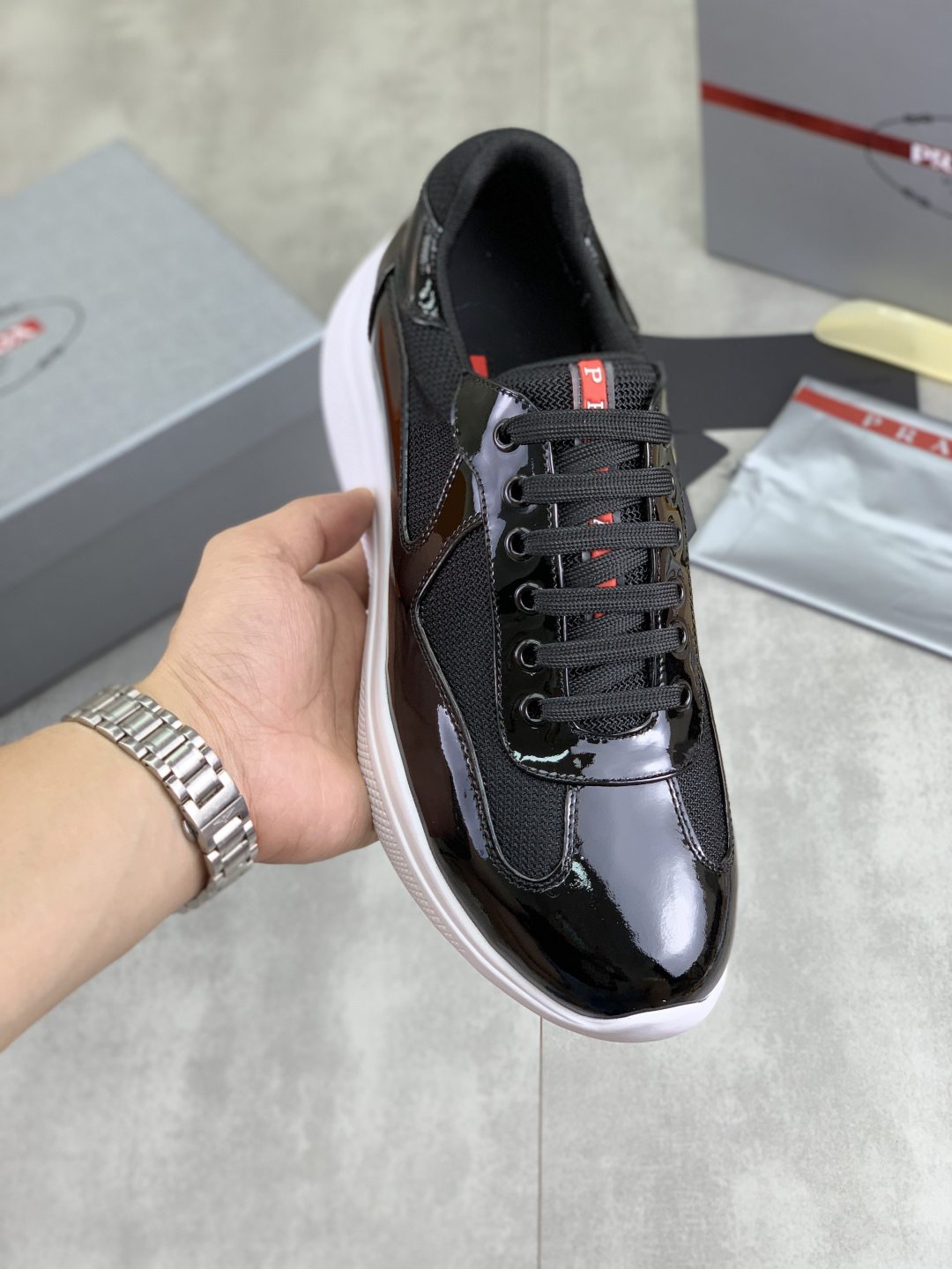 Prada Patent Leather Low-Top Sneakers Black