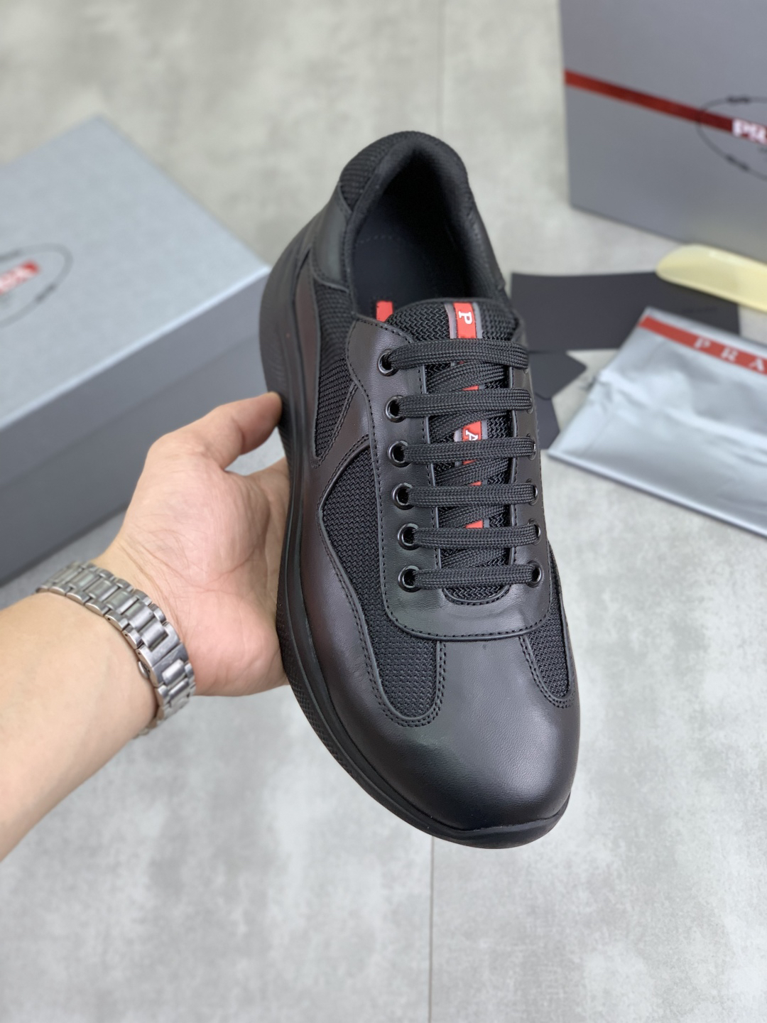 Prada Leather Mesh Sneakers Black