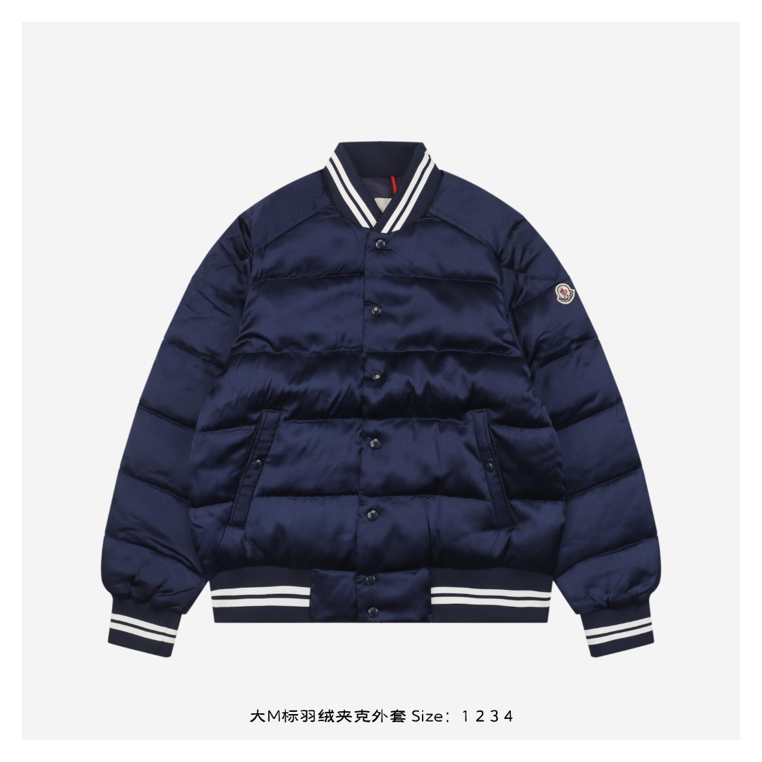 Moncler M Logo Down Varsity Jacket Navy