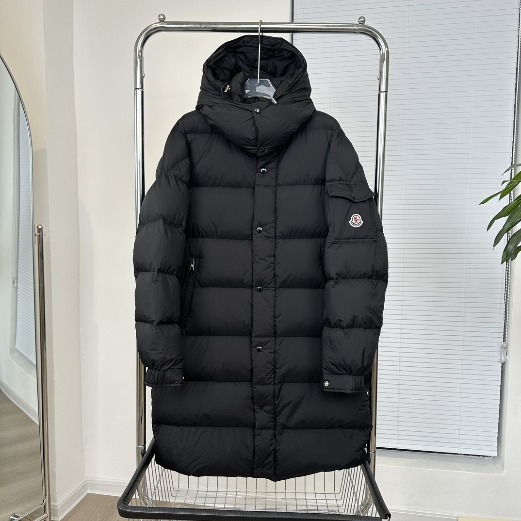 Moncler Hannover Hooded Long Down Coat Black