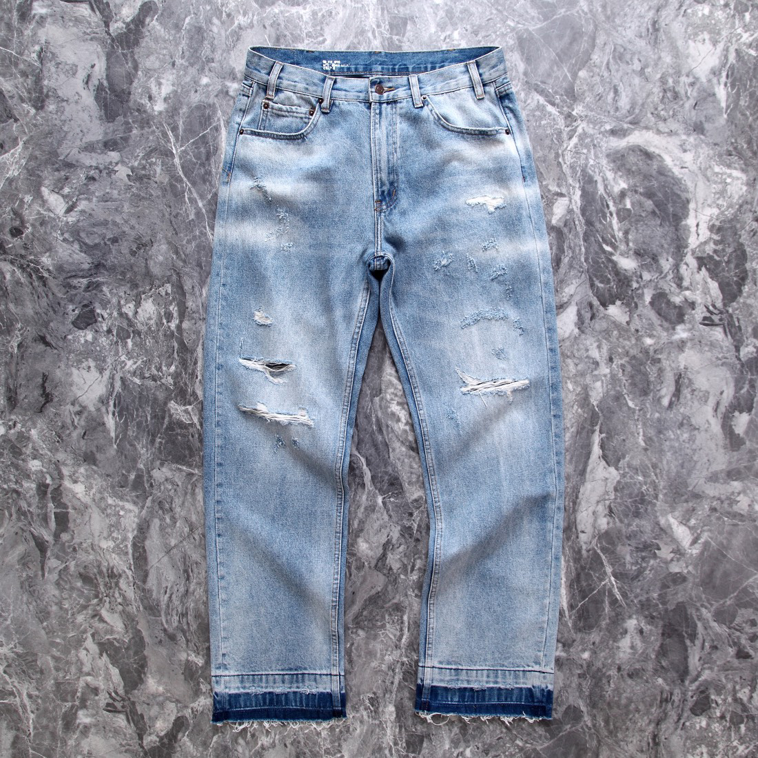 Celine Washed Distressed Straight Jeans Blue