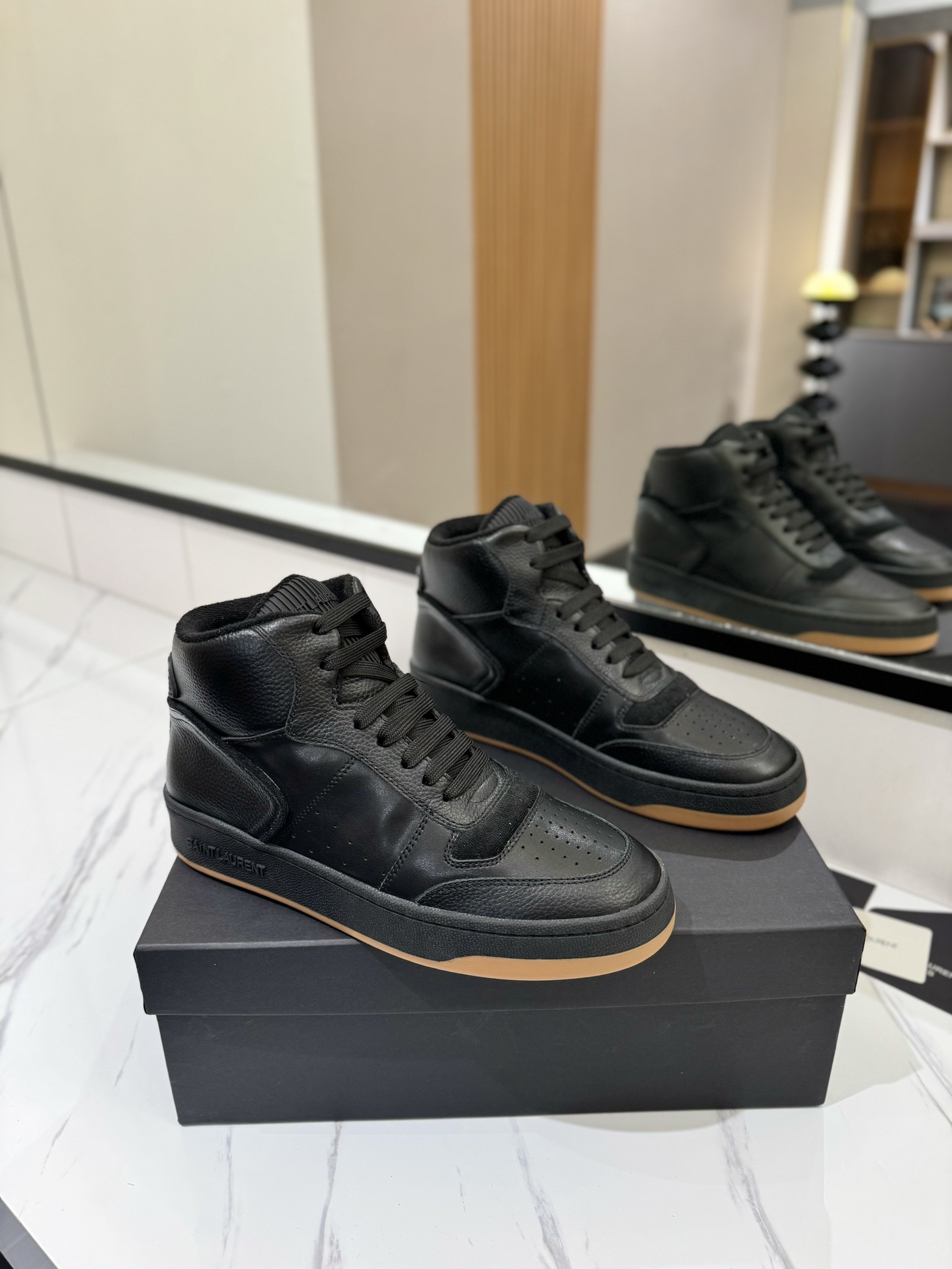 YSL SL61 Leather High-Top Sneakers Black