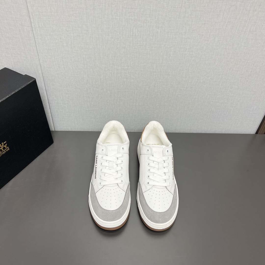 YSL SL/61 Low-Top Leather Sneakers White/Grey/Tan