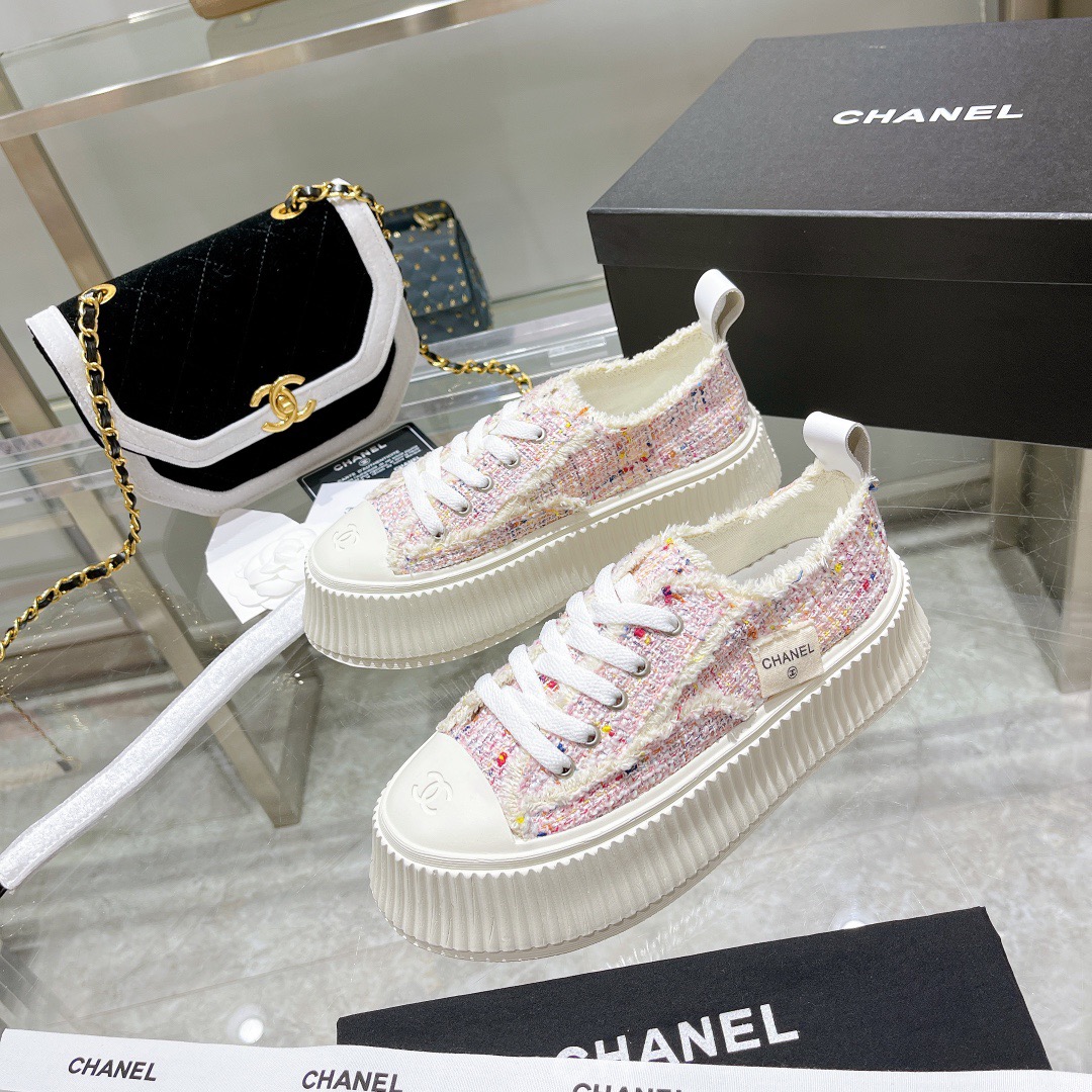 Chanel Tweed Platform Sneakers Multicolor