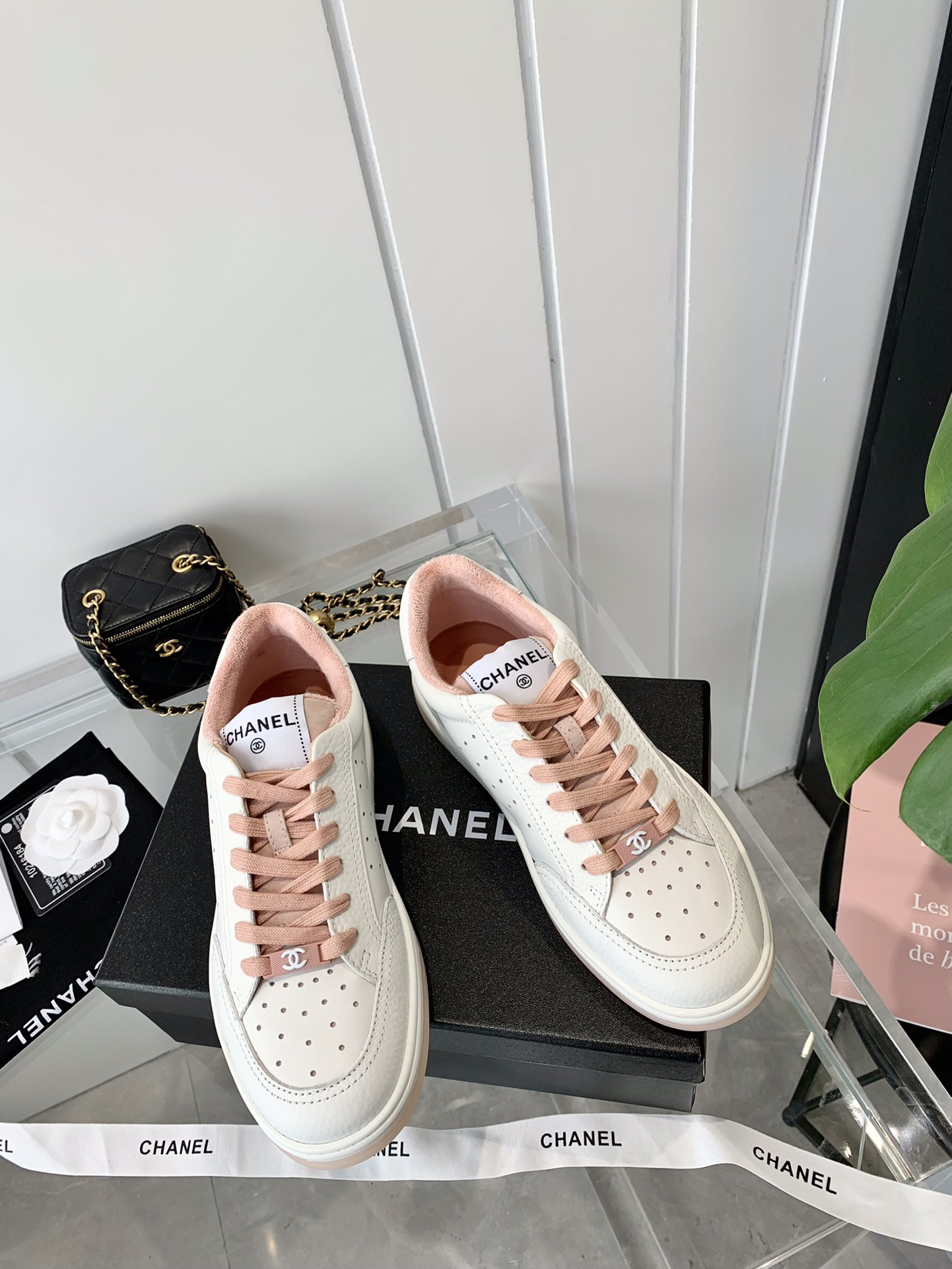 Chanel Air-Embossed Logo Sneakers White Pink
