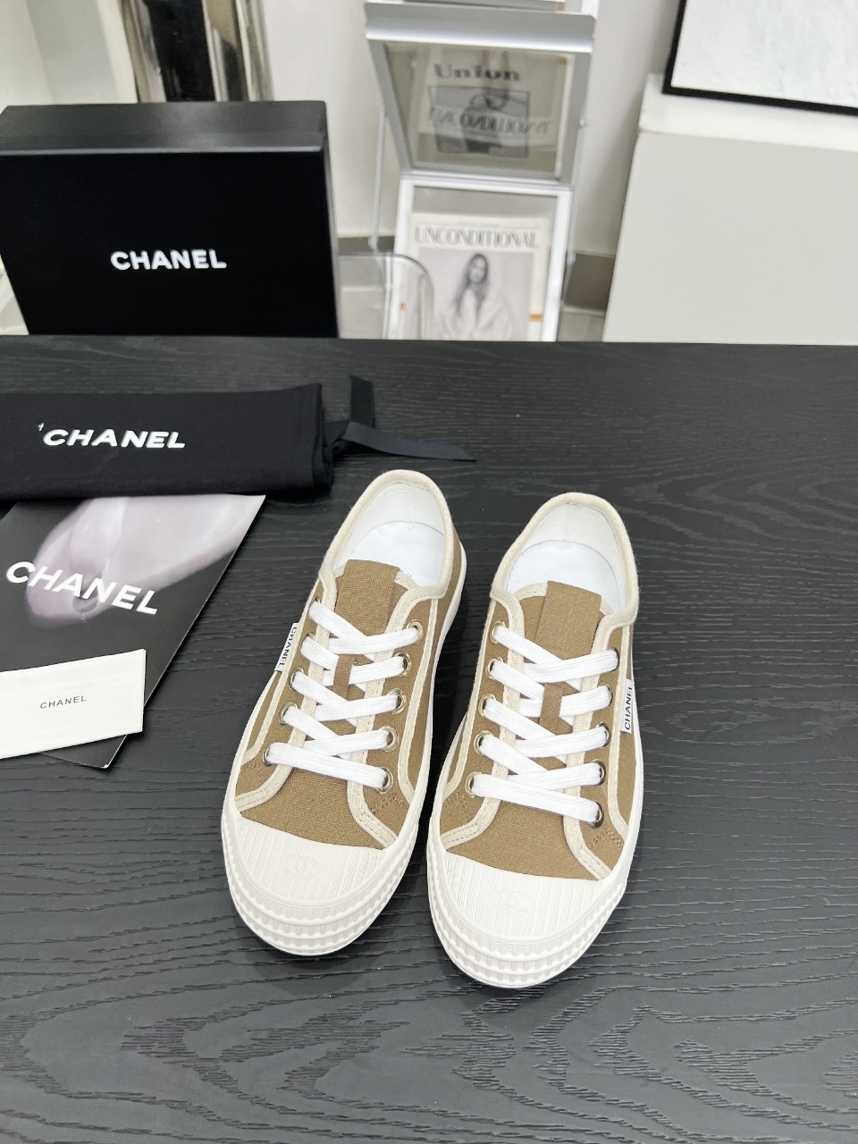 Chanel Vintage Canvas Sneakers Khaki