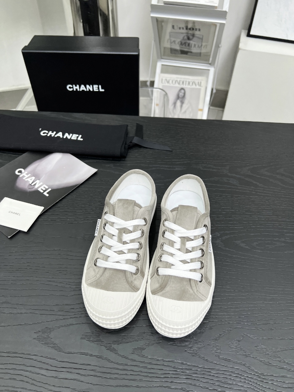 Chanel Vintage Coco Low-Top Sneakers Gray