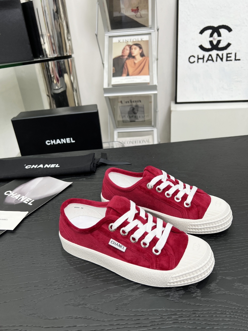 Chanel Vintage Coco Suede Sneakers Red