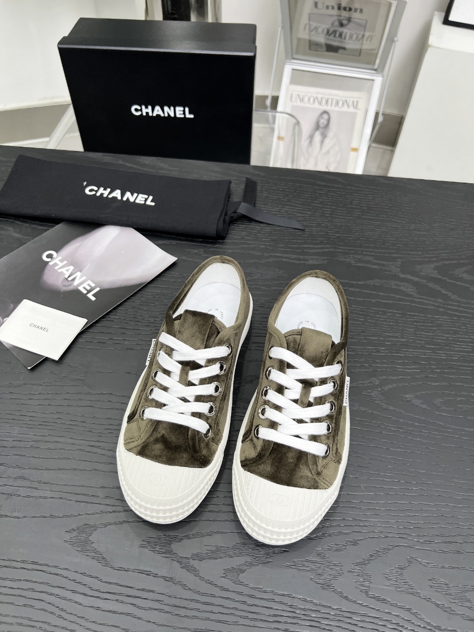 Chanel Vintage Canvas Sneakers Olive
