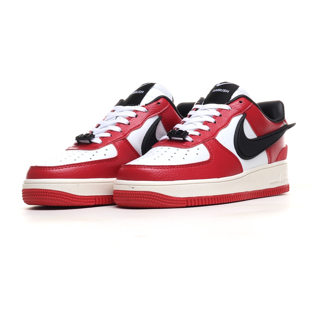 Nike x AMBUSH Air Force 1 Low Leather Sneakers Red/White/Black