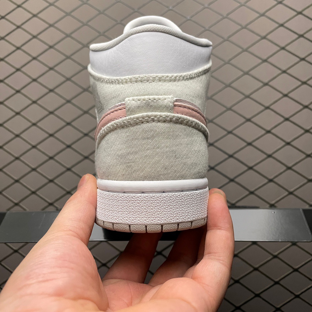 Jordan Air Jordan 1 Mid Canvas Sneakers White Grey Pink