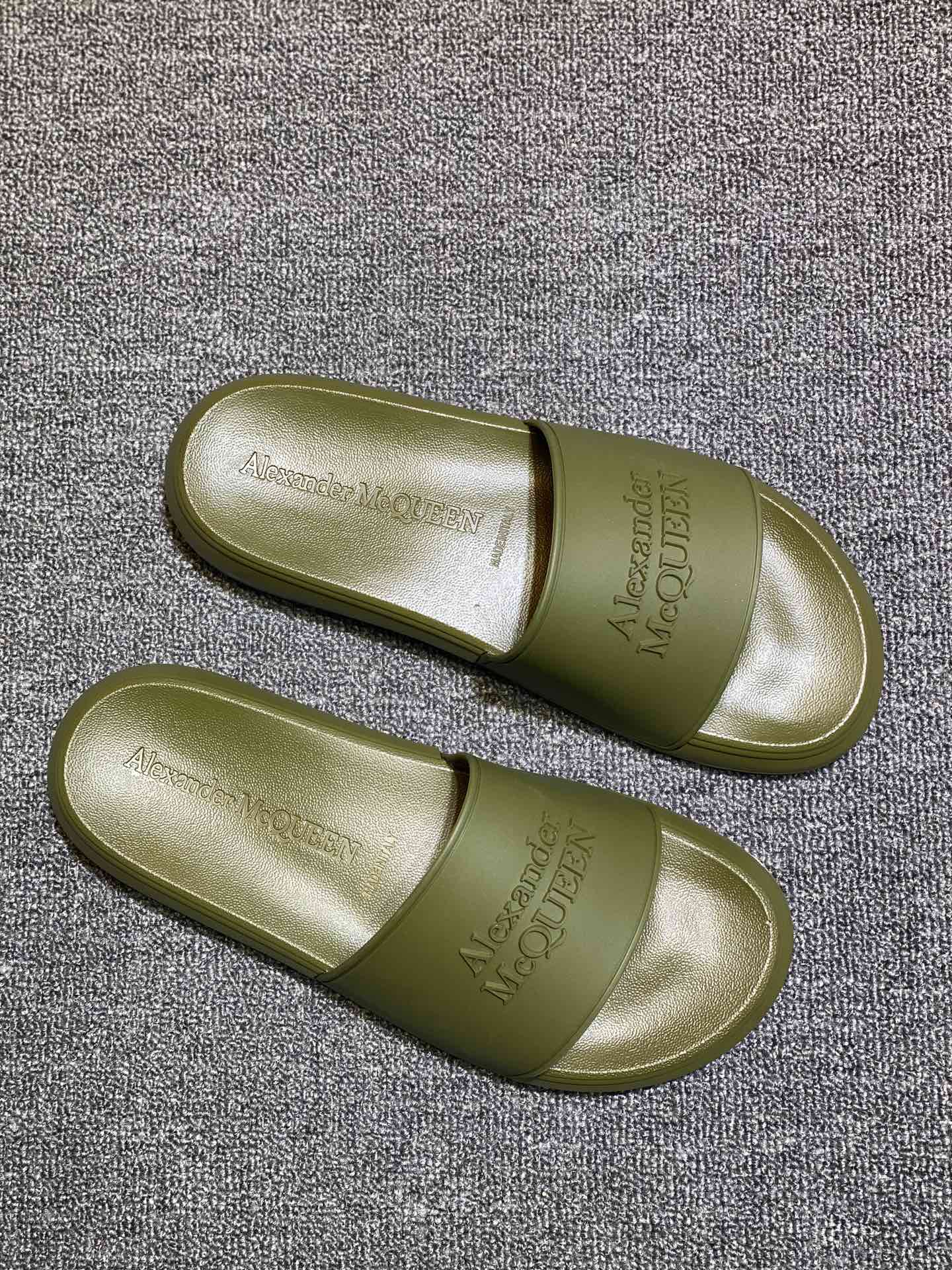 Alexander McQueen Logo Slide Sandals Olive Green