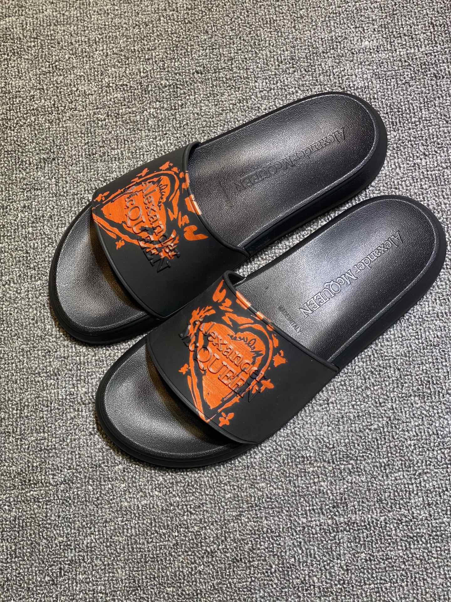 Alexander McQueen Graffiti Slide Sandals Black/Orange