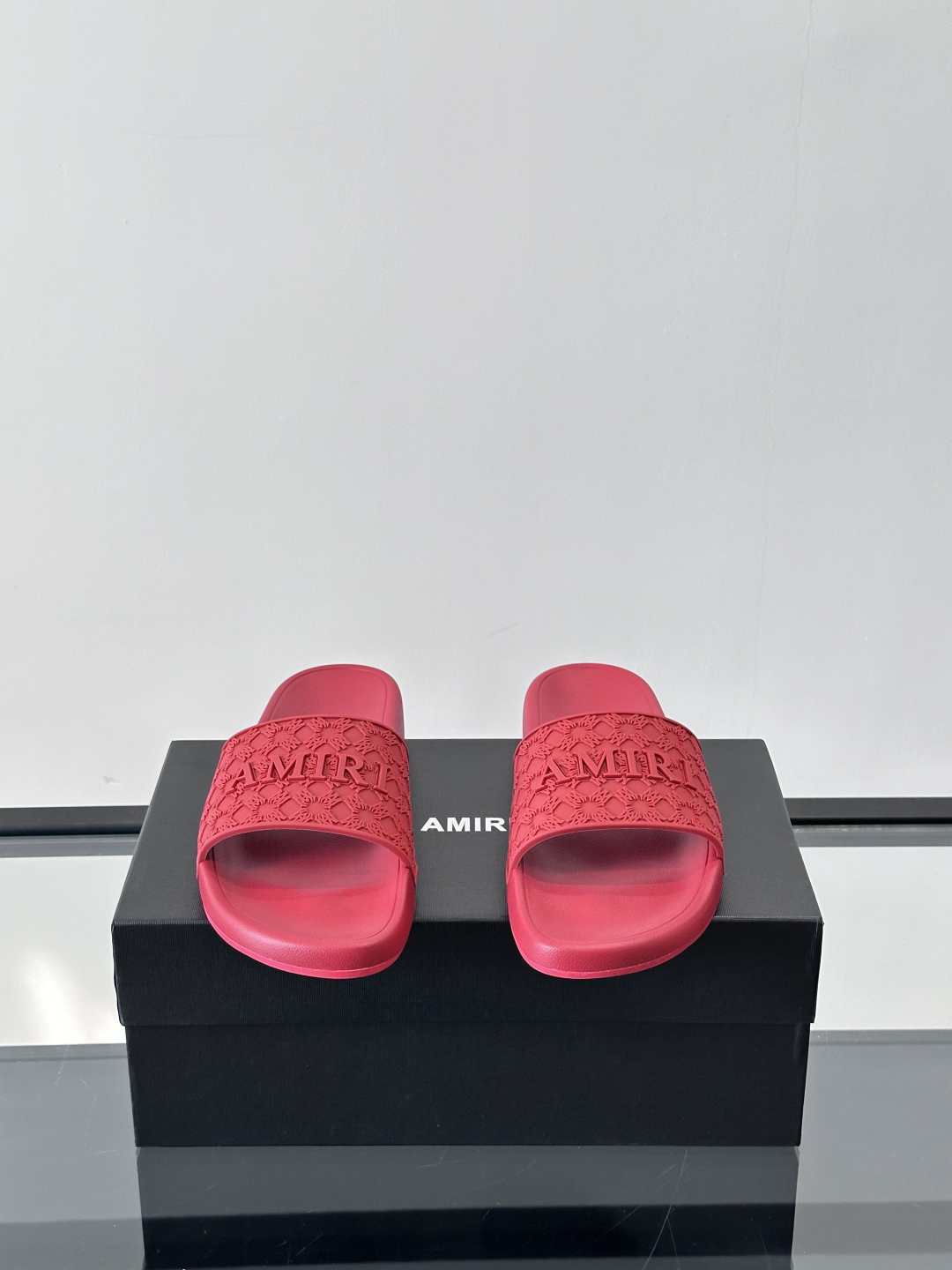 Amiri Embossed Logo Slide Sandals Red