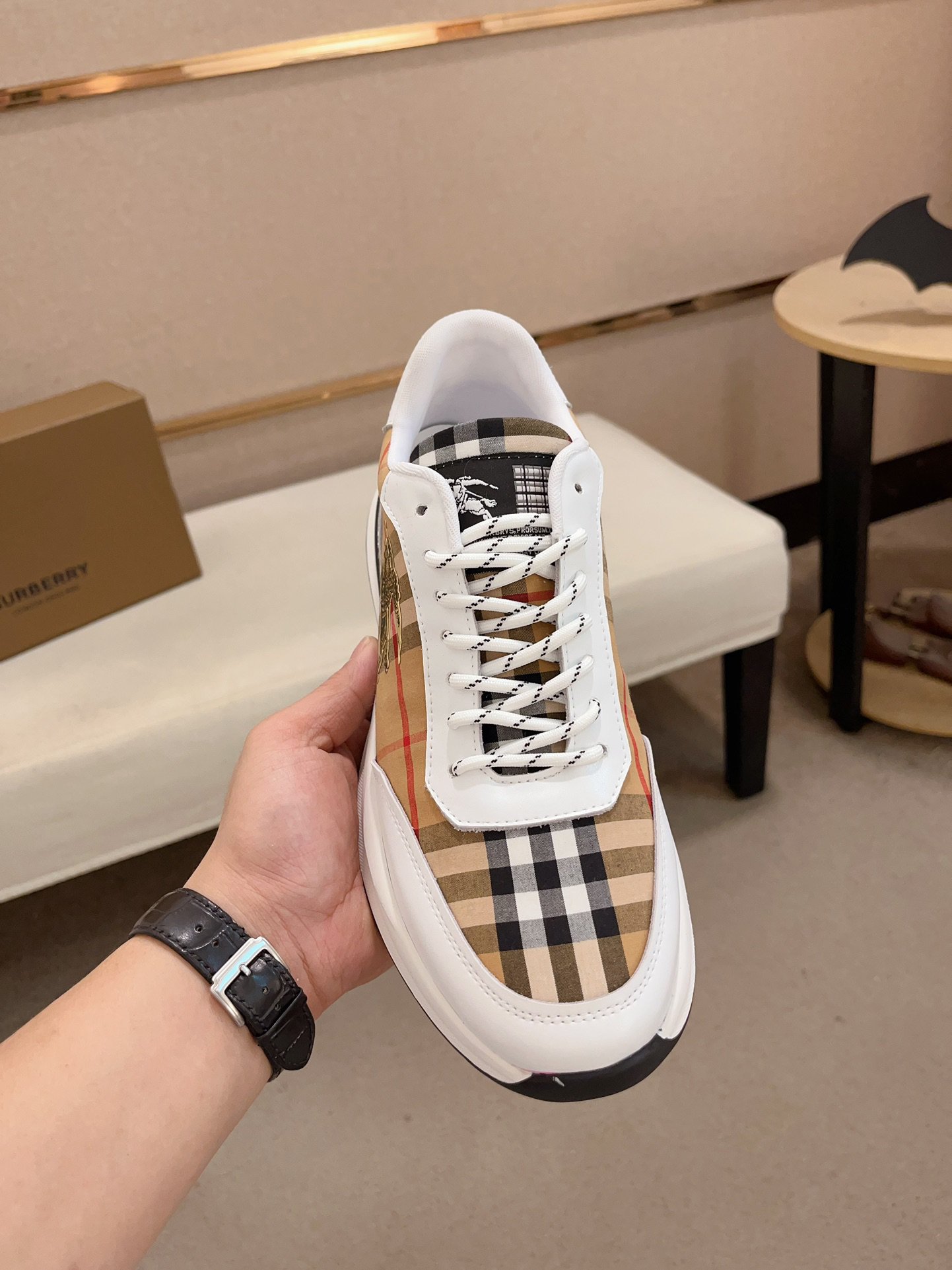 Burberry Vintage Check Leather Sneakers - Beige