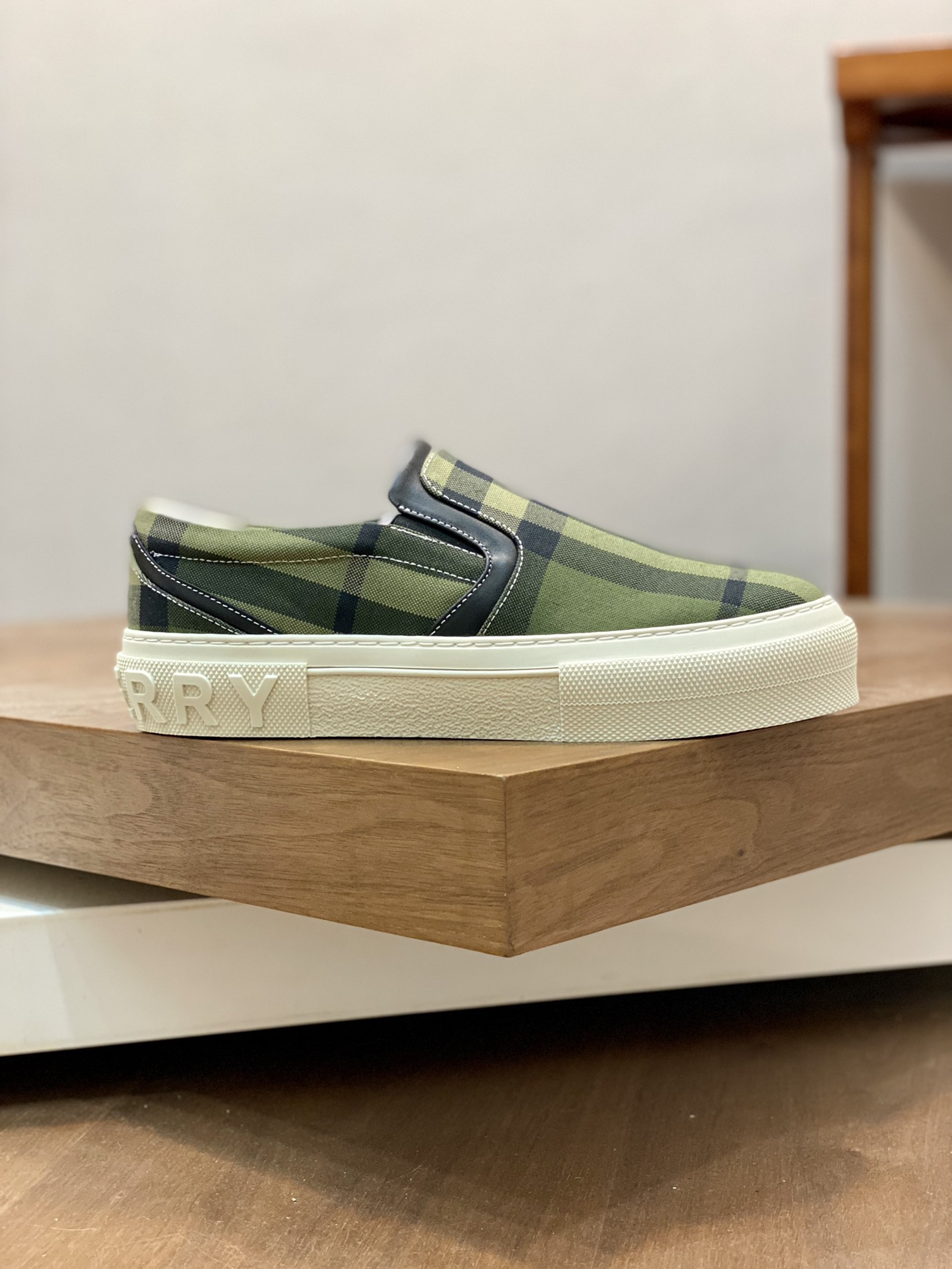 Burberry Check Slip-On Sneakers Olive