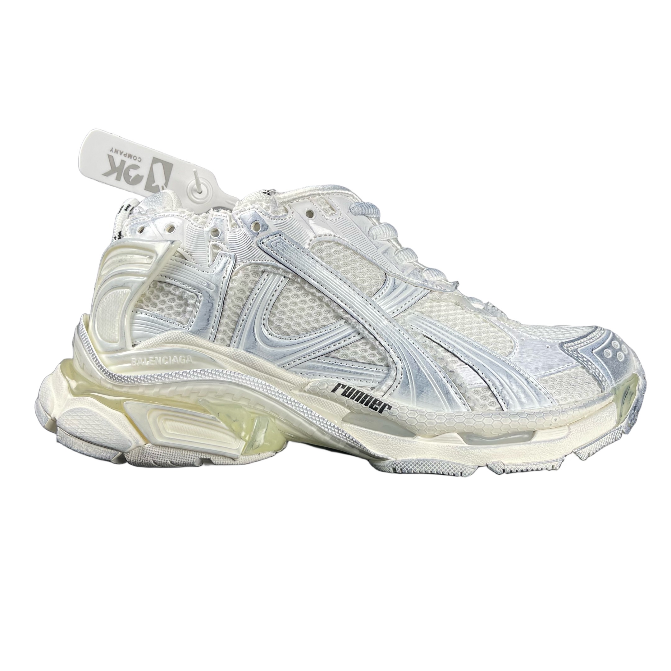 Balenciaga Runner Distressed Dad Sneakers Silver/White