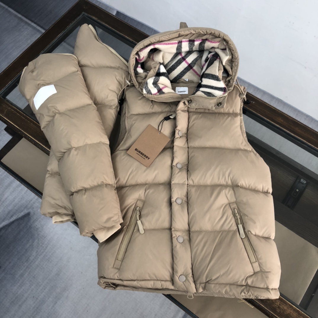 Burberry Hooded Down Jacket Khaki